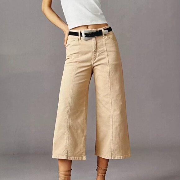 Anthropologie The Delaney Crop High-Rise Wide-Leg Jeans by Maeve Size 30T - Picture 1 of 10